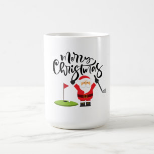 Golf Christmas Gift with Santa Golfer at golf flag Coffee Mug