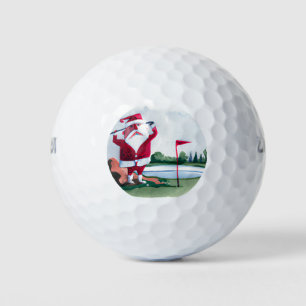 Golf Christmas Gift with Santa Golfer at golf flag Golf Balls
