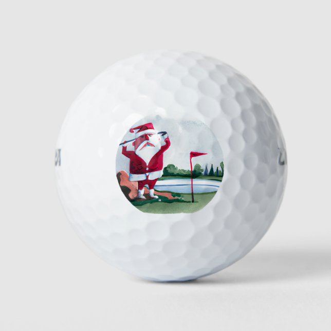 Golf Christmas Gift with Santa Golfer at golf flag Golf Balls (Front)