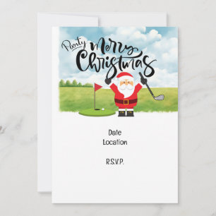 Golf Christmas Gift with Santa Golfer at golf flag Invitation