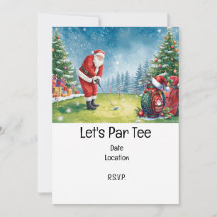 Golf Christmas Gift with Santa Golfer at golf flag Invitation