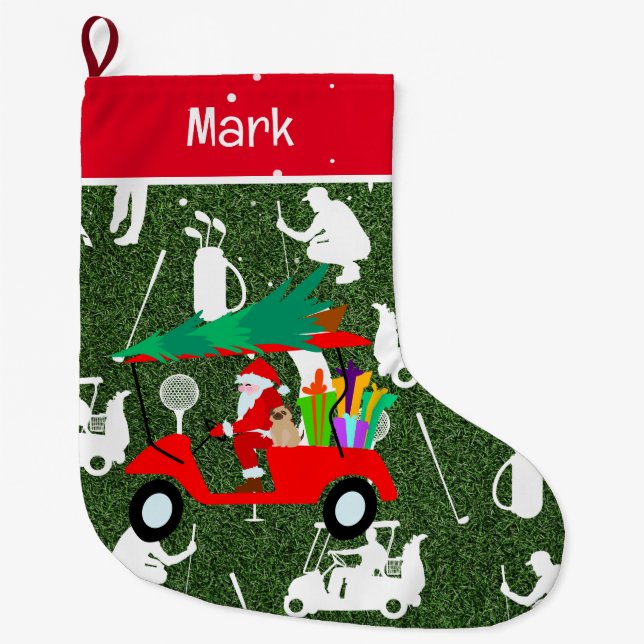 Golf Christmas Gifts with Santa Claus Large Christmas Stocking (Front)