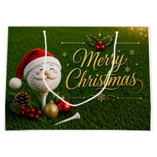 Golf Christmas Golf Ball Wearing Santa Hat Large Gift Bag
