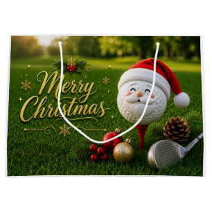 Golf Christmas Golf Ball Wearing Santa Hat  Large Gift Bag