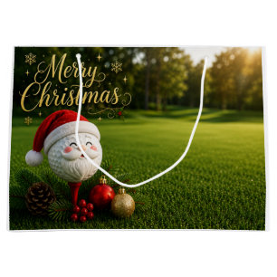 Golf Christmas Golf Ball Wearing Santa Hat Large Gift Bag