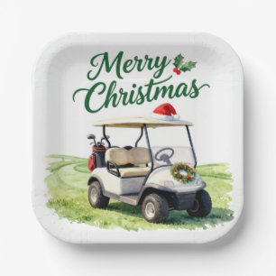 Golf Christmas Golf Cart Paper Plate
