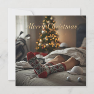 Golf Christmas Golfer Sleeping in Golf Socks Holiday Card