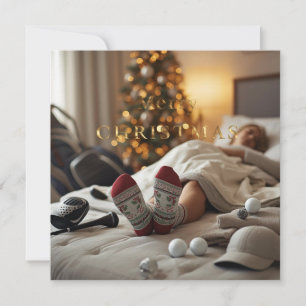 Golf Christmas Golfer Sleeping in Golf Socks Holiday Card