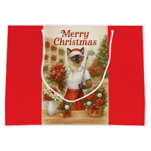 Golf Christmas Golfer themed for Cat Lover Cute Large Gift Bag