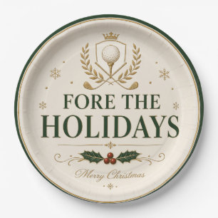 Golf Christmas golfing FORE holiday Paper Plate