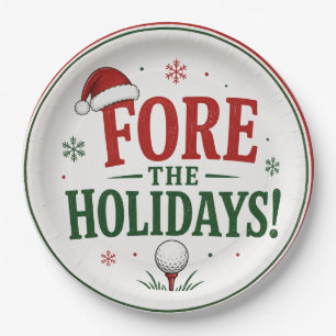 Golf Christmas golfing FORE holiday Paper Plate
