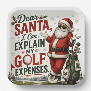 Golf Christmas golfing Santa Golfer at golf flag Paper Plate