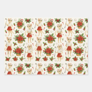 Golf Christmas Golfing  themed for Cat Lover  Wrap Wrapping Paper Sheet