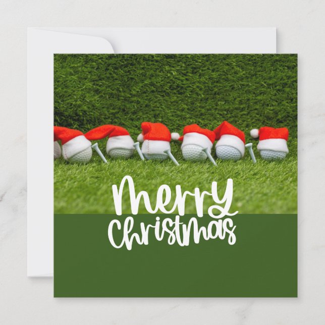 Golf Christmas hat with golf ball and Santa hat Holiday Card (Front)