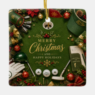 Golf Christmas Holiday Ceramic Ornament