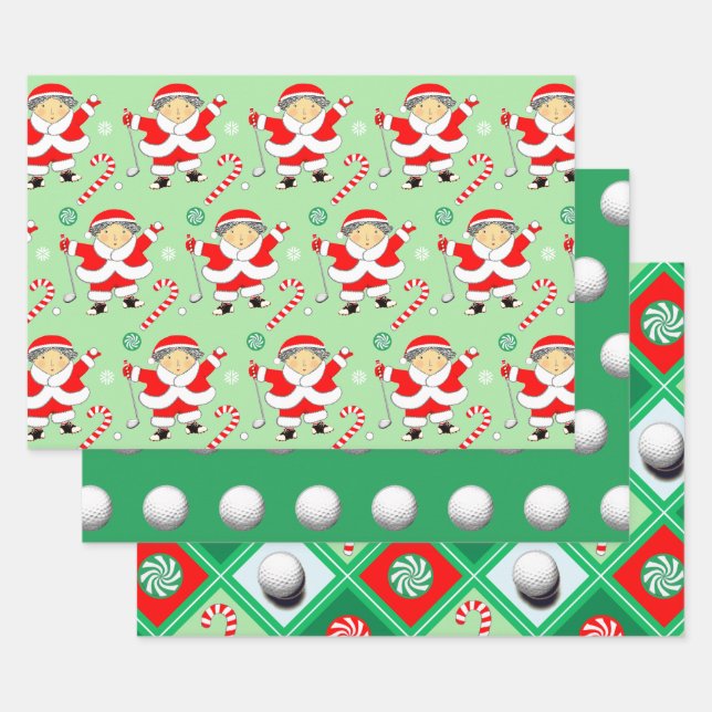 Golf Christmas Holiday Gift Wrapping Paper (Set)