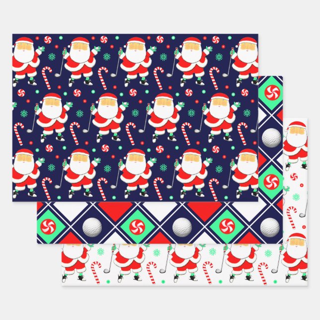 Golf Christmas Holiday Gift Wrapping Paper Sheet (Set)
