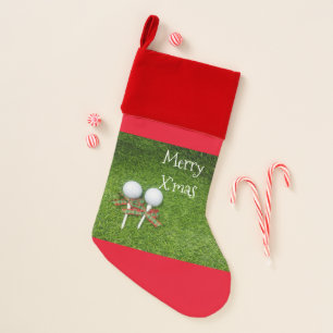 Golf Christmas Holiday golf ball and tee on green Christmas Stocking