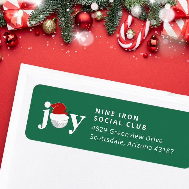 Golf Christmas Holiday Joy  Festive Modern Green (Sleek and festive return address label 🎄
Customize for family, club, or business.)