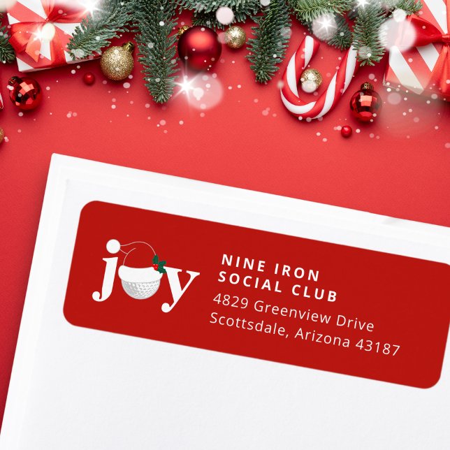 Golf Christmas Holiday Joy  Festive Modern Red (Sleek and festive return address label 🎄
Customize for family, club, or business.)