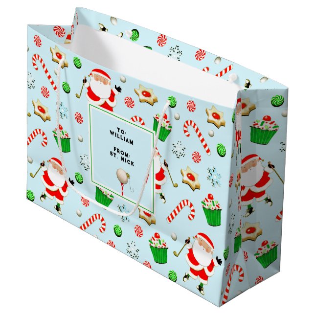 Golf Christmas Holiday Large Gift Bag (Front Angled)