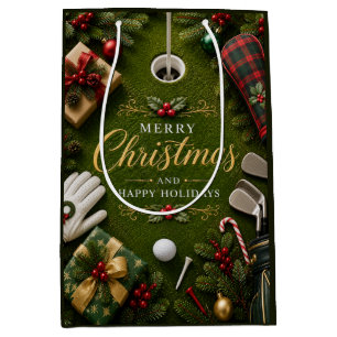 Golf Christmas Holiday Medium Gift Bag