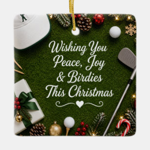 Golf Christmas Holiday on green grass Ceramic Ornament