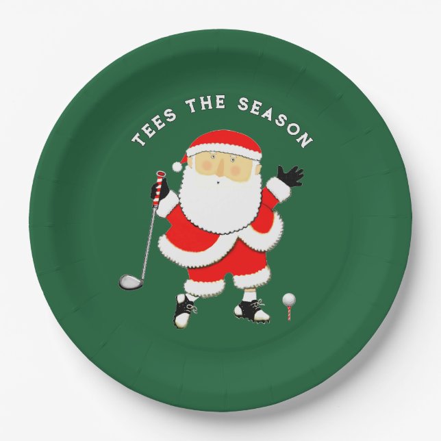 Golf Christmas Holiday Paper Plate (Front)