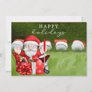 Golf Christmas Holiday Santa Claus watercolor Card