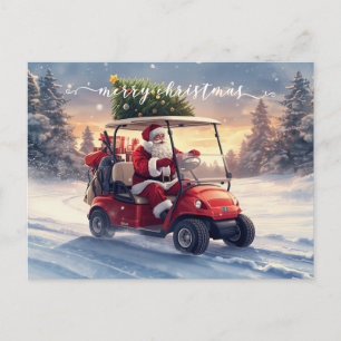 Golf Christmas Holiday Santa is driving golf cart Postcard