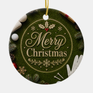 Golf Christmas Holiday themed on green grass Ceramic Tree Decoration