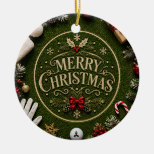 Golf Christmas Holiday themed on green grass Ceramic Tree Decoration