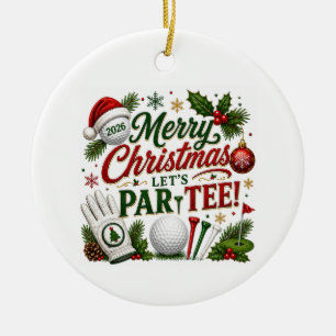 Golf Christmas Holiday themed on green grass Ceramic Tree Decoration