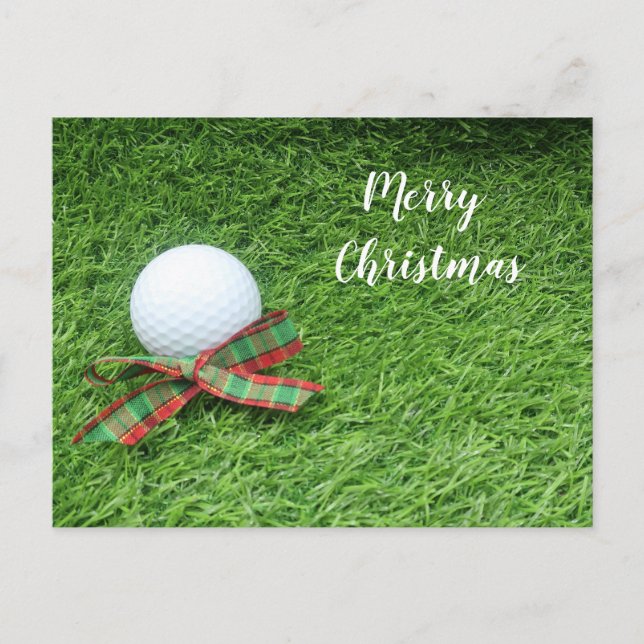 Golf Christmas Holiday with golf ball and ribbon Postcard (Front)