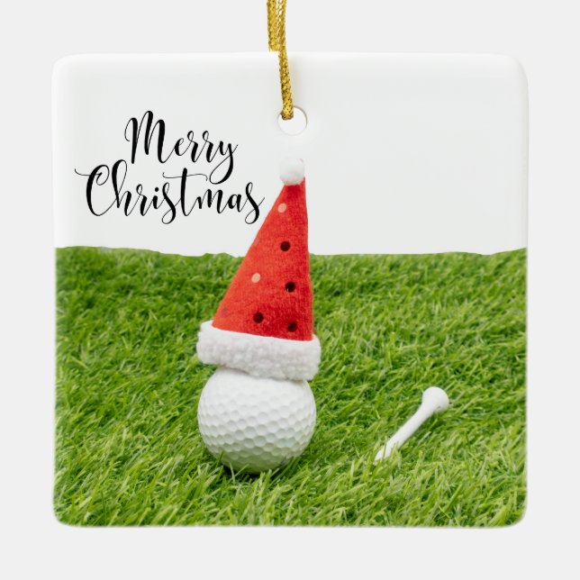 Golf Christmas Holiday with golf ball for golfer   Ceramic Ornament (Front)