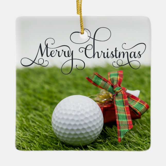 Golf Christmas Holiday with golf ball for golfer Ceramic Ornament (Front)