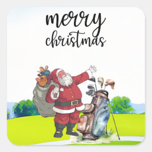 Golf Christmas Holiday with Santa Claus  Square Sticker