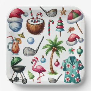 Golf Christmas in July for golfer with golf ball Paper Plate