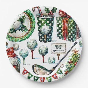 Golf Christmas in July for golfer with golf ball Paper Plate