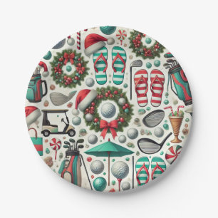 Golf Christmas in July for golfer with golf ball Paper Plate