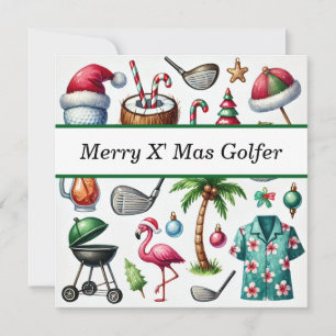 Golf Christmas in July for golfer with Santa Claus Holiday Card