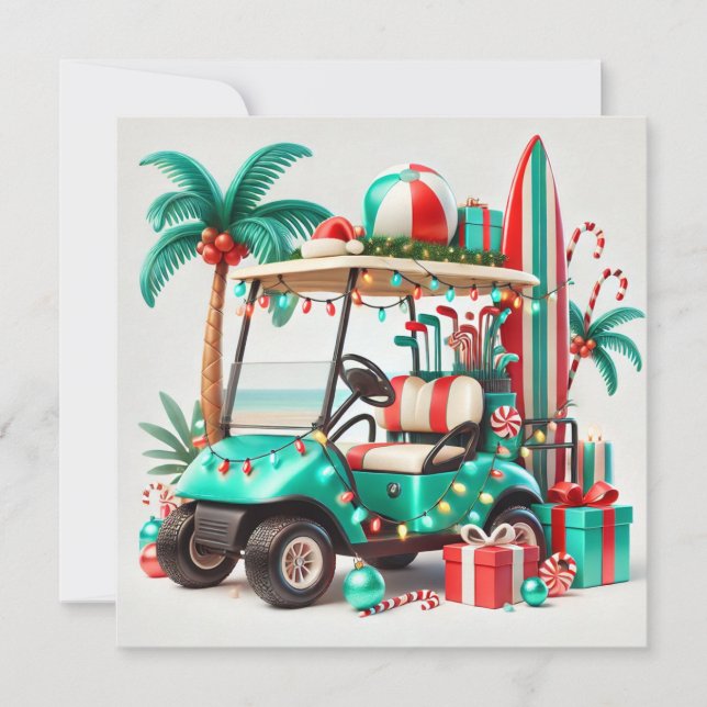 Golf Christmas in July for golfer with Santa Claus Holiday Card (Front)