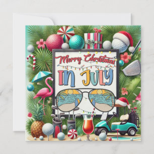 Golf Christmas in July for golfer with Santa Claus Holiday Card