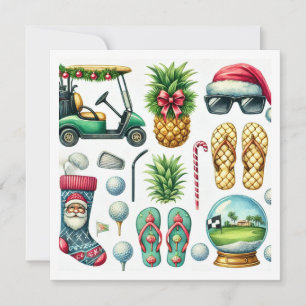 Golf Christmas in July for golfer with Santa Claus Holiday Card