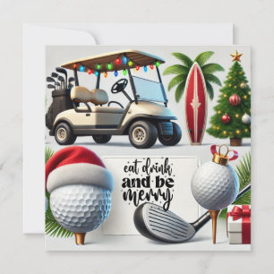 Golf Christmas in July for golfer with Santa Claus Holiday Card