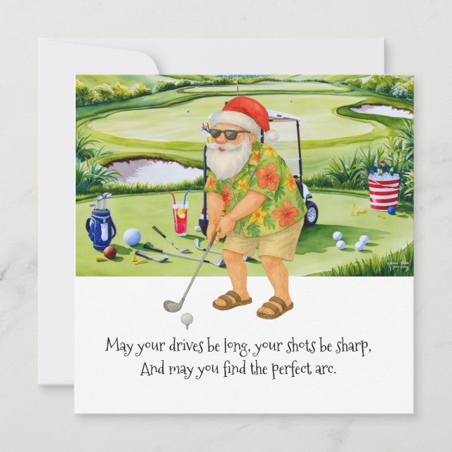Golf Christmas in July with Santa Claus if golfing Holiday Card (Front)