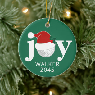 Golf Christmas Joy Personalized Name Modern Green Ceramic Tree Decoration
