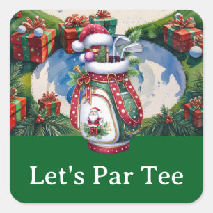Golf Christmas Let’s Par tee with golf bag  Square Sticker