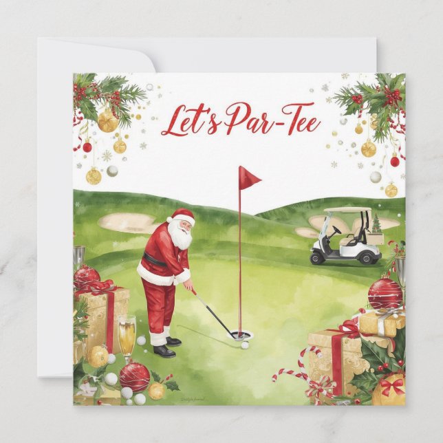 Golf Christmas  Let’s Par tee with Santa Claus   Holiday Card (Front)