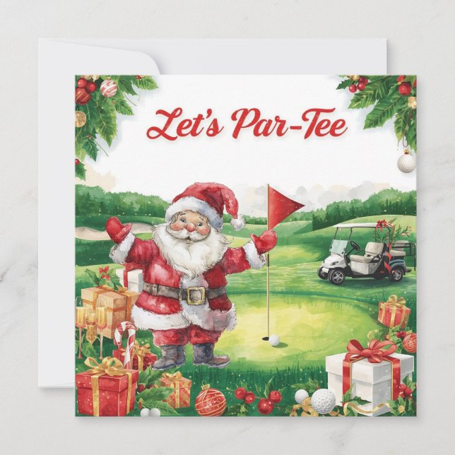 Golf Christmas  Let’s Par tee with Santa Claus   Holiday Card (Front)